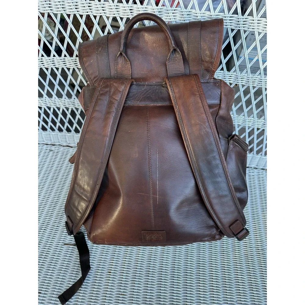 Bosca Essentials Brown Leather Backpack Rucksack Travel Bag Vintage Style
